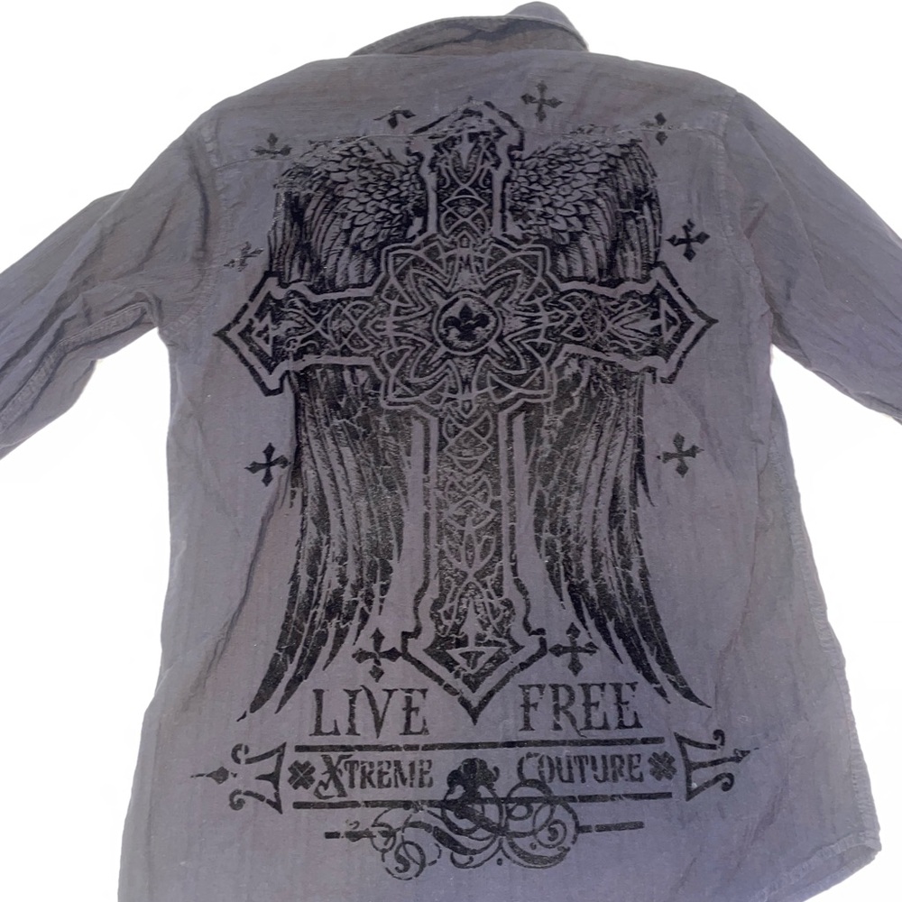 xtreme couture black velvet button up